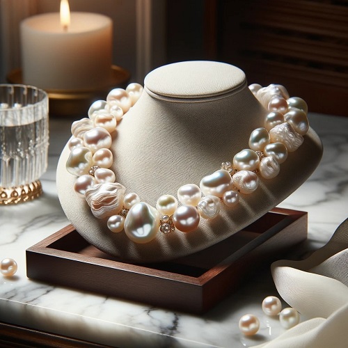 DALL·E 2023-11-02 10.39.30 - Photo of a baroque pearl necklace, elegantly arranged in a setting perfect for an e-commerce platform product detail page. The necklace, featuring its.jpg