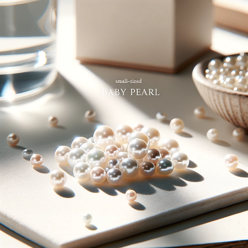 DALL·E 2023-11-16 11.51.59 - A photograph of small-sized baby pearls displayed on a table, styled for an e-commerce platform. The focus is exclusively on the baby pearls, with no .png